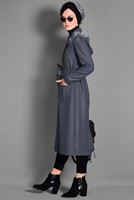 Tesettür giyim GRİ ERKEK YAKA KAPÜŞONLU KABAN 9728 