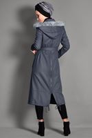 Tesettür giyim GRİ ERKEK YAKA KAPÜŞONLU KABAN 9728 