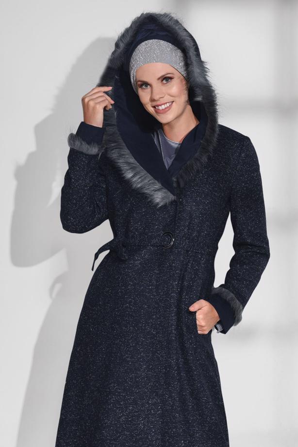 Tesettür giyim  KÜRK DETAYLI KAPÜŞONLU KABAN 9730 - TRENDTESETTÜR