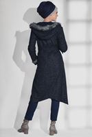 Tesettür giyim LACİVERT KÜRK DETAYLI KAPÜŞONLU KABAN 9730
