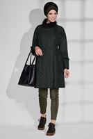 Tesettür giyim HAKİ CEPLİ BELİ KUŞAKLI KABAN 9733