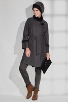 Tesettür giyim VİZON CEPLİ BELİ KUŞAKLI KABAN 9733