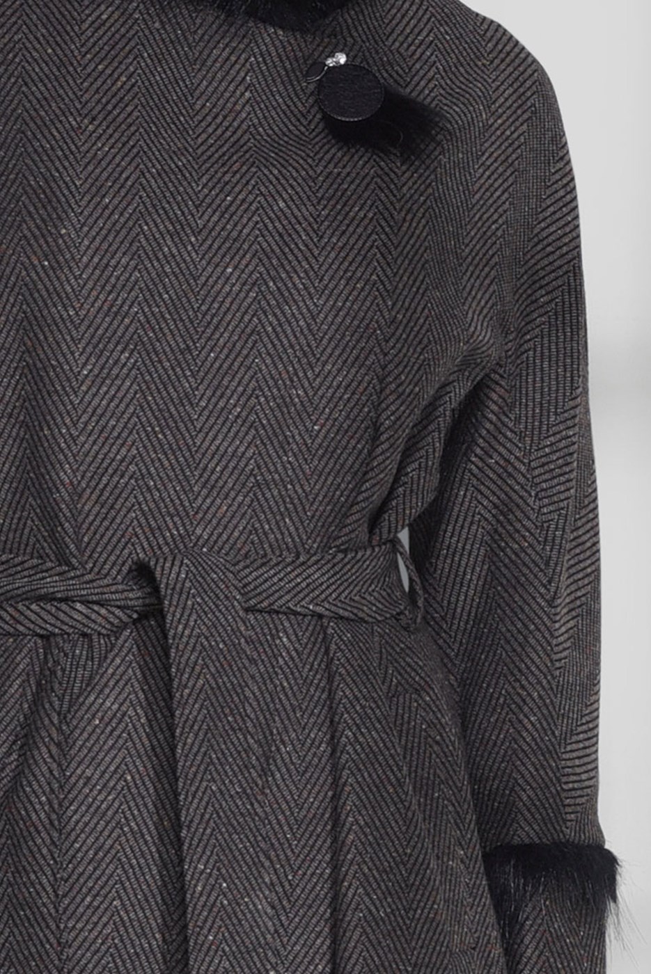 Tesettür giyim VİZON CEPLİ BELİ KUŞAKLI KABAN 9733