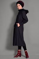 Tesettür giyim MÜRDÜM KAPÜŞONLU KABAN 9734
