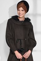 Tesettür giyim KAHVE KAPÜŞONLU KABAN 9734