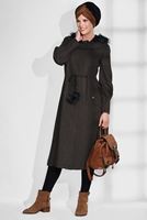 Tesettür giyim KAHVE KAPÜŞONLU KABAN 9734