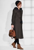 Tesettür giyim KAHVE KAPÜŞONLU KABAN 9734