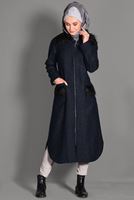 Tesettür giyim LACİVERT KÜRK DETAYLI FERMUARLI KABAN 9735 