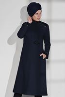 Tesettür giyim LACİVERT KUŞGÖZÜ DETAYLI KABAN 9736