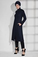 Tesettür giyim LACİVERT KUŞGÖZÜ DETAYLI KABAN 9736