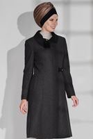 Tesettür giyim VİZON YAKASI BROŞLU KEÇE KABAN 9741