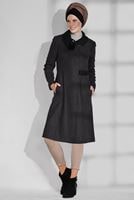 Tesettür giyim VİZON YAKASI BROŞLU KEÇE KABAN 9741