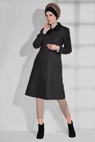 Tesettür giyim VİZON YAKASI BROŞLU KEÇE KABAN 9741