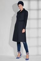 Tesettür giyim LACİVERT YAKASI BROŞLU KEÇE KABAN 9741