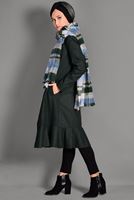 Tesettür giyim HAKİ ETEK UCU VOLANLI ERKEK YAKA KABAN 9743 