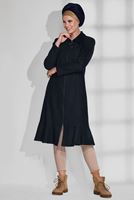 Tesettür giyim LACİVERT ETEK UCU VOLANLI ERKEK YAKA KABAN 9743 