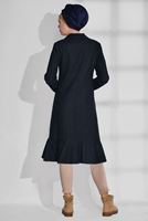 Tesettür giyim LACİVERT ETEK UCU VOLANLI ERKEK YAKA KABAN 9743 
