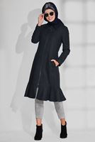 Tesettür giyim GRİ ETEK UCU VOLANLI ERKEK YAKA KABAN 9743 