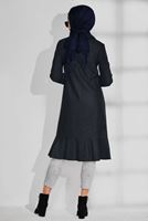 Tesettür giyim GRİ ETEK UCU VOLANLI ERKEK YAKA KABAN 9743 