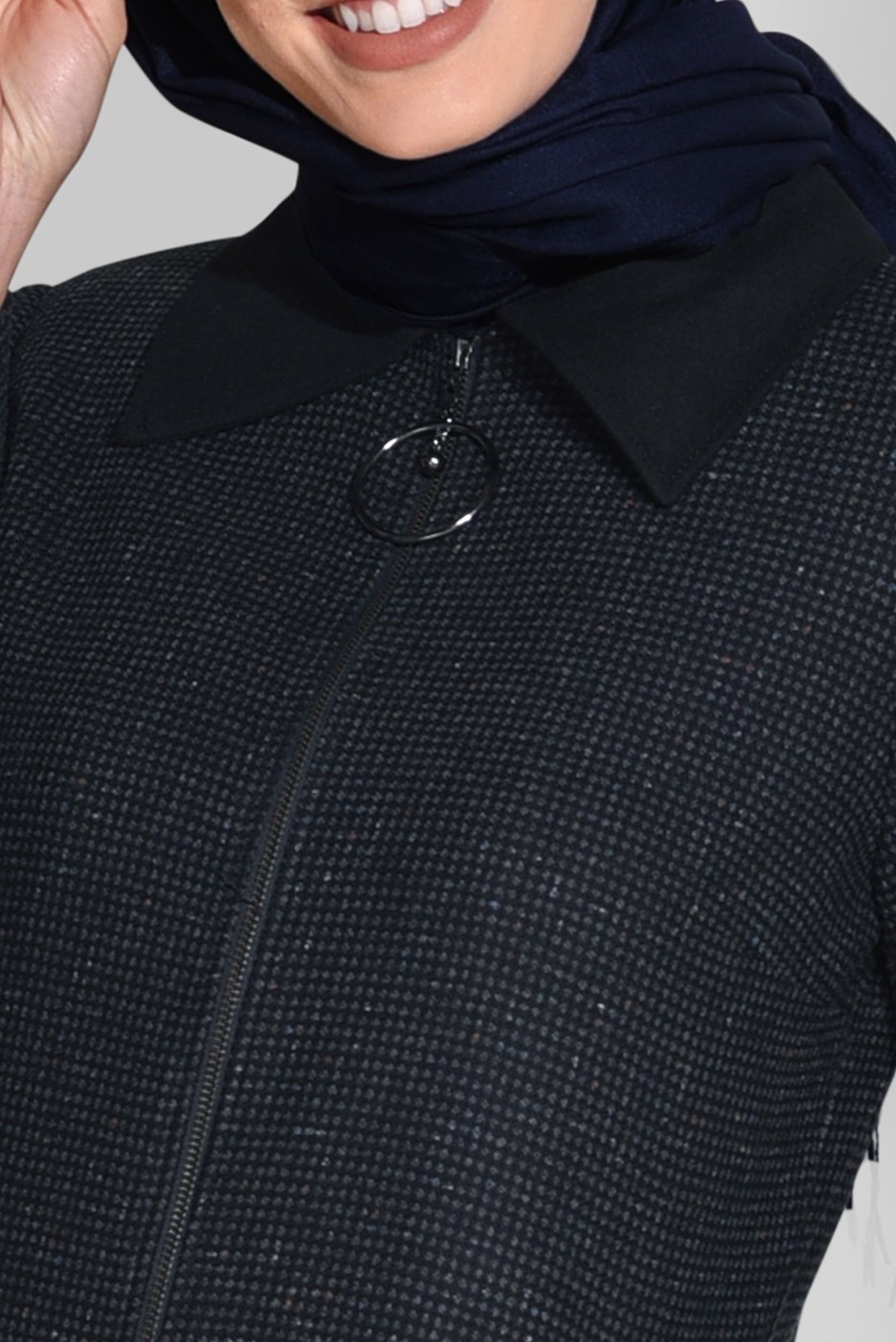 Tesettür giyim GRİ ETEK UCU VOLANLI ERKEK YAKA KABAN 9743 