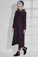 Tesettür giyim MÜRDÜM DÜĞMELİ HAKİM YAKA KABAN 9744 