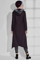 Tesettür giyim MÜRDÜM DÜĞMELİ HAKİM YAKA KABAN 9744 