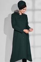 Tesettür giyim YEŞİL DÜĞMELİ HAKİM YAKA KABAN 9744 