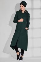 Tesettür giyim YEŞİL DÜĞMELİ HAKİM YAKA KABAN 9744 