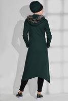 Tesettür giyim YEŞİL DÜĞMELİ HAKİM YAKA KABAN 9744 