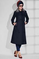 Tesettür giyim LACİVERT KRUVAZE NAKIŞ DETAYLI KABAN 9745 