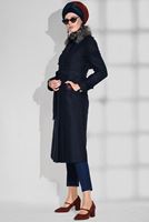 Tesettür giyim LACİVERT KRUVAZE NAKIŞ DETAYLI KABAN 9745 