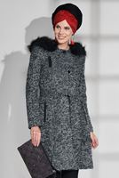 Tesettür giyim GRİ FERMUAR DETAYLI KEÇE KABAN 9751