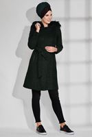 Tesettür giyim HAKİ FERMUAR DETAYLI KEÇE KABAN 9751
