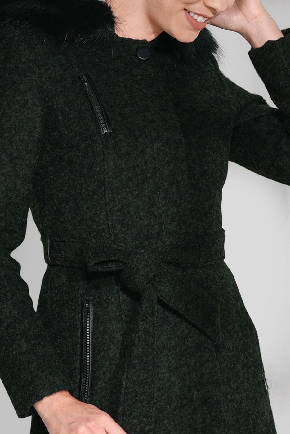 Tesettür giyim HAKİ FERMUAR DETAYLI KEÇE KABAN 9751