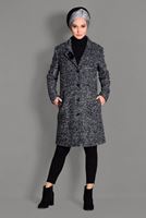 Tesettür giyim GRİ DÜĞMELİ KEÇE KABAN 9757