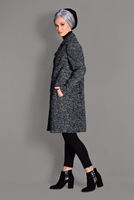 Tesettür giyim GRİ DÜĞMELİ KEÇE KABAN 9757