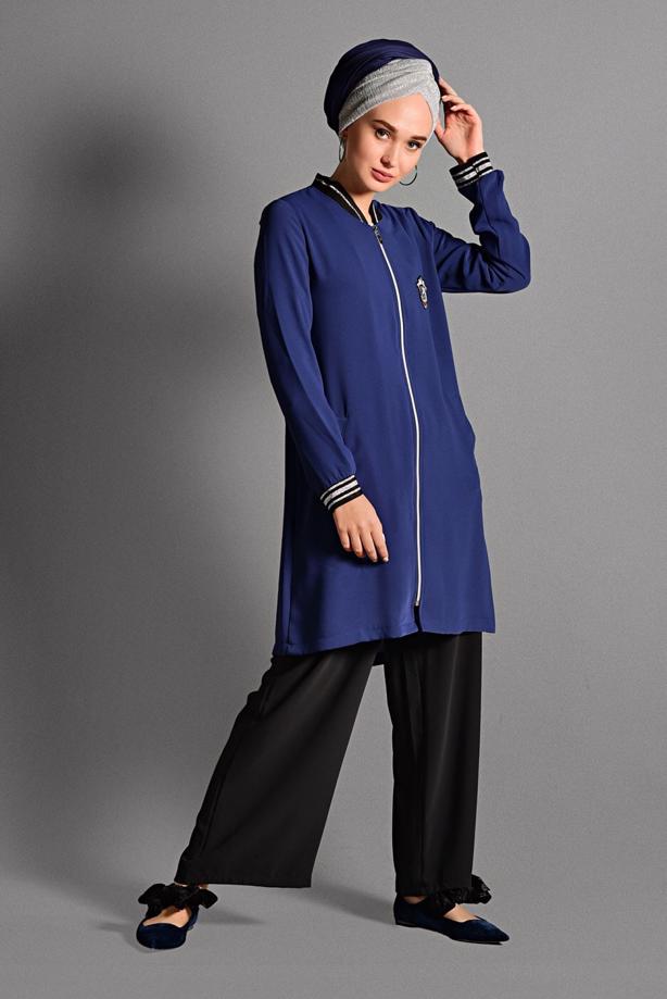 Hijab clothing NAVY BLUE PATCH DETAILED TRACKSUIT 9106  - TRENDTESETTÜR
