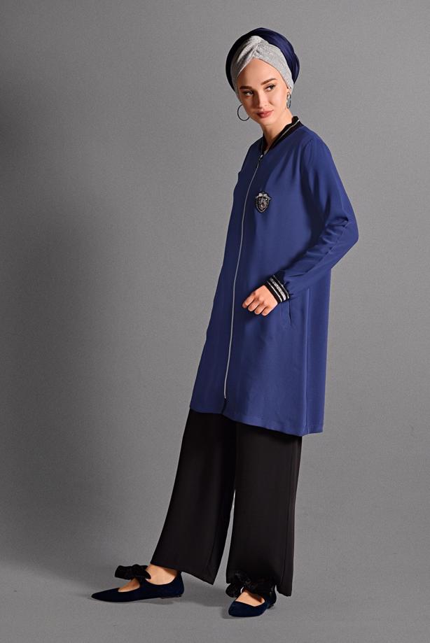 Hijab clothing NAVY BLUE PATCH DETAILED TRACKSUIT 9106  - TRENDTESETTÜR