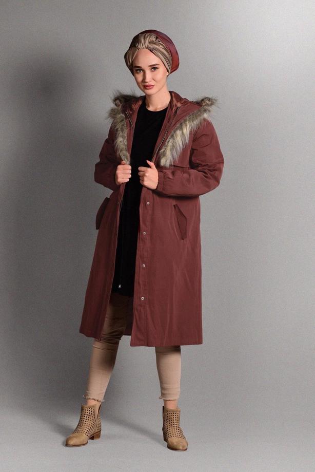 Tesettür giyim  KÜRK DETAYLI KABAN 4117 - TRENDTESETTÜR