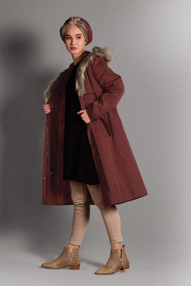 Tesettür giyim  KÜRK DETAYLI KABAN 4117 - TRENDTESETTÜR