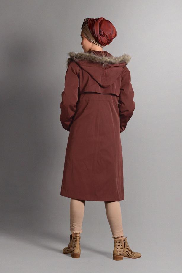 Tesettür giyim  KÜRK DETAYLI KABAN 4117 - TRENDTESETTÜR