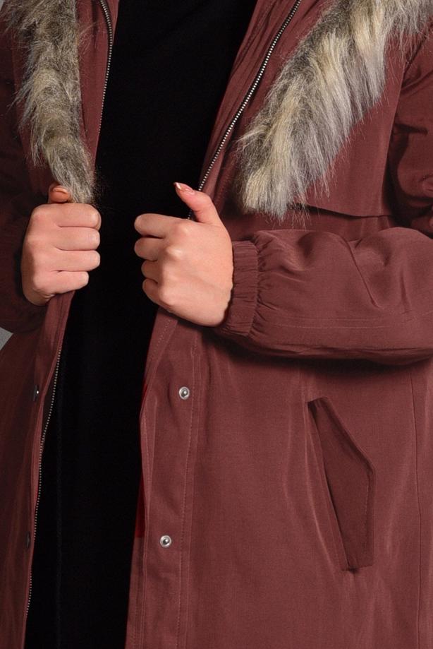 Tesettür giyim  KÜRK DETAYLI KABAN 4117 - TRENDTESETTÜR