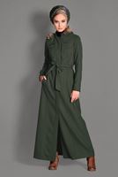 Hijab clothing KHAKI FAUX-FUR-TRIM HOODED COAT WITH POCKETS 9633 