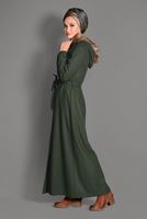 Hijab clothing KHAKI FAUX-FUR-TRIM HOODED COAT WITH POCKETS 9633 