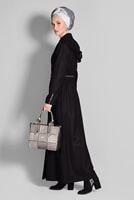 Hijab clothing BLACK HOODED BELTED COAT 9634 