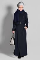 Tesettür giyim LACİVERT KAPÜŞONLU KEMERLİ MANTO 9634