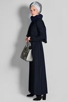 Tesettür giyim LACİVERT KAPÜŞONLU KEMERLİ MANTO 9634