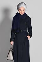 Tesettür giyim LACİVERT KAPÜŞONLU KEMERLİ MANTO 9634