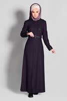 Hijab clothing PLUM HOODED BELTED COAT 9634 