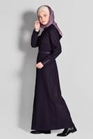 Hijab clothing PLUM HOODED BELTED COAT 9634 